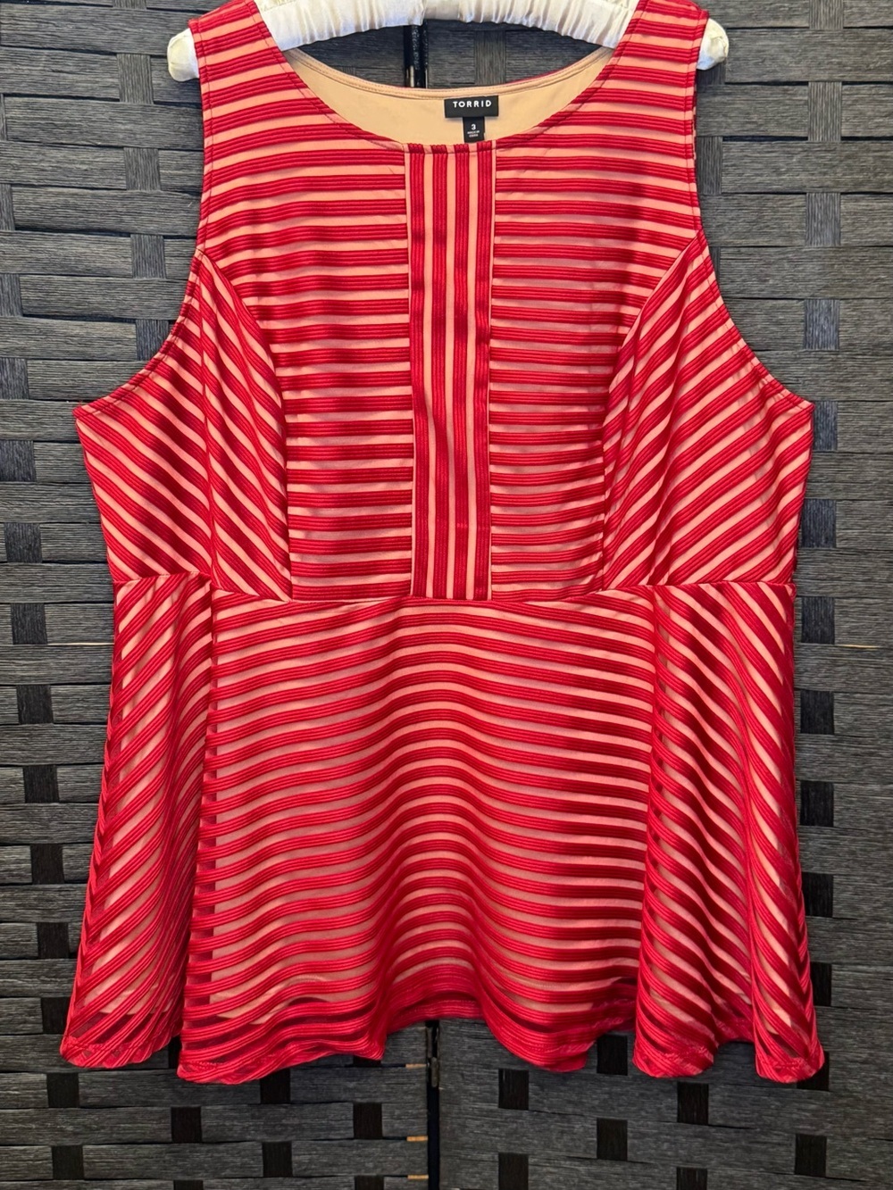 Torrid Red/Maroon Shadow Striped Sleeveless Peplum Top Blouse